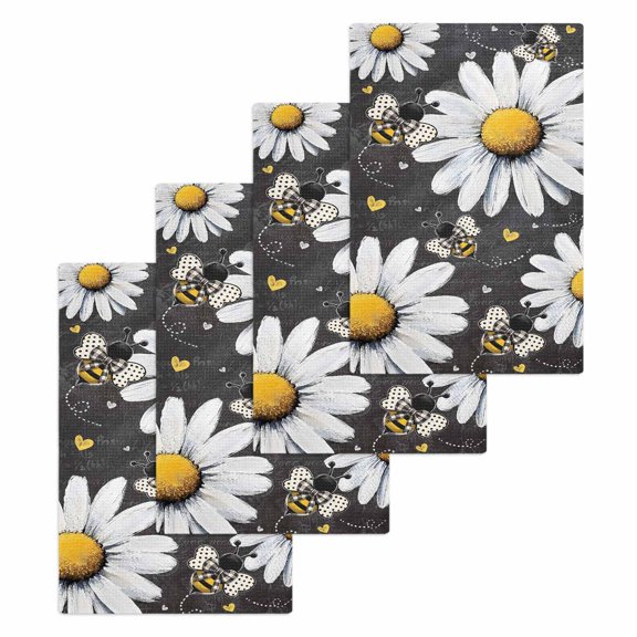 Daisy Bee Kitchen Dish Towels for Drying Dishes Set of 4, Summer Botanical Farmhouse Flower Plants Waffle Weave Microfiber Hand Tea Bathroom Towels Quick Dry & Absorbent Towel 15.7x23.6