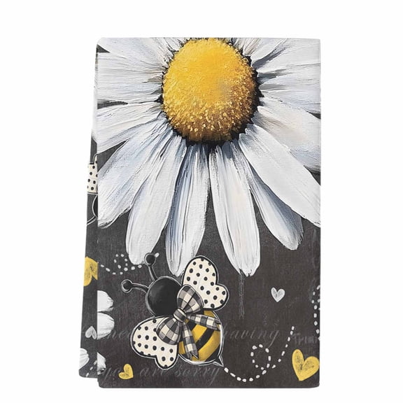 Daisy Bee Microfiber Kitchen Towel, Summer Botanical Farmhouse Flower Plants Soft Absorbent Dish Towels, Quick Drying Washable Dishcloths for Kitchen Cleaning, Drying Dishes, 18x28 Inches