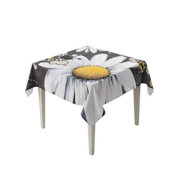 Daisy Bee Suqare Tablecloth - 54 x 54 Inch, Summer Botanical Farmhouse Flower Plants Waterproof & StainResistant Tablecloth, Washable Oil-proof Table Cover for Dining/Party/Wedding/Camping/Buffet