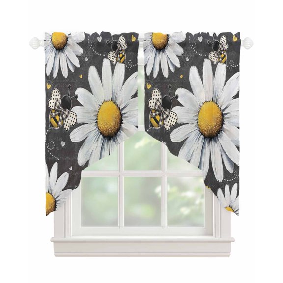 Daisy Bee Swag Valances for Windows, Summer Botanical Farmhouse Flower Plants Rod Pocket Sheer Valances for Small Windows, Swag Toppers Light Filtering for Kitchen Living Room 2 Panels 36''x36''