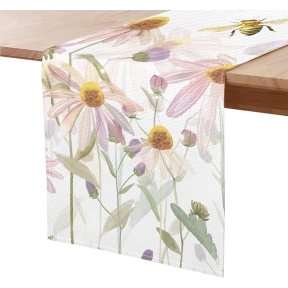 Daisy Bee Table Runner 72 Inches Long Table Centerpieces Easy Clean Tablerunner Holiday Kitchen Dining Table Decoration for Indoor Outdoor Home Party Decor