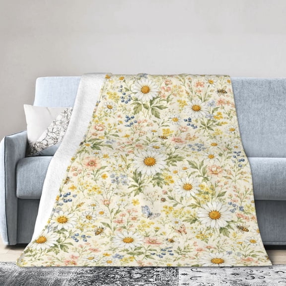 Daisy Bee Wildflower Blanket Gift Throw Blanket Gift for Women Spring Botanical Garden Home Decor 50x40