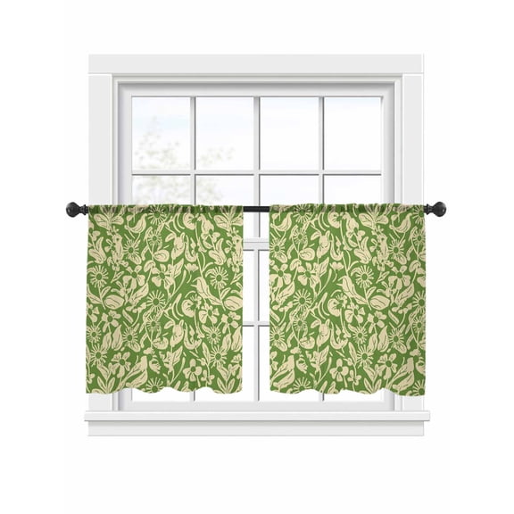 Daisy Beige Silhouette Sheer Curtains 45 Inch Long 2 Panels, Retro Classic Green Backdrop Light Filtering Rod Pocket Semi Sheer Curtains, Sheer Voile Drapes for Living Room Bedroom, 52"x45"