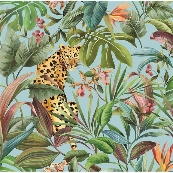 Daisy Bennett DB20102 27 in. x 18 ft. Tropical Leopard Peel & Stick Wallpaper, Gloss Blue