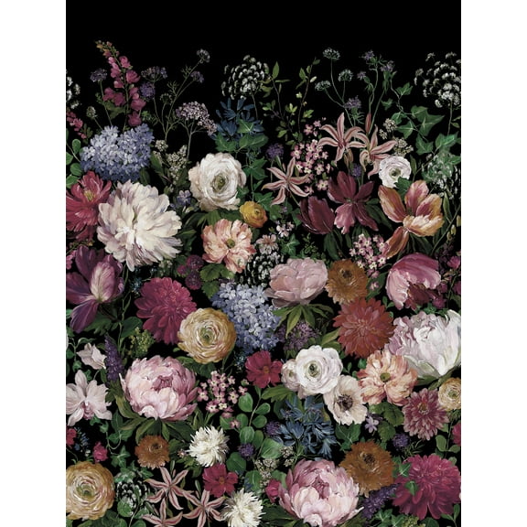 Daisy Bennett Designs Charcoal Garden Floral Nonwoven Unpasted Wallpaper Mural - 81 in. W x 10 ft. L Mural