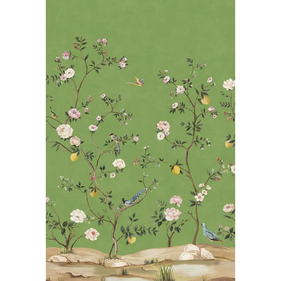 Daisy Bennett Designs Green Blossom Chinoiserie Peel and Stick Wall Mural - 81 in. W x 10 ft. T