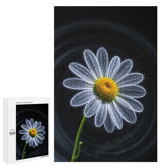Daisy with Black Background Puzzle 1000 Pieces | Wooden Jigsaw Puzzle for Adults | Precision Cut Pieces for a Smooth Fit | Fun & Relaxing Challenge | 30" x 20"