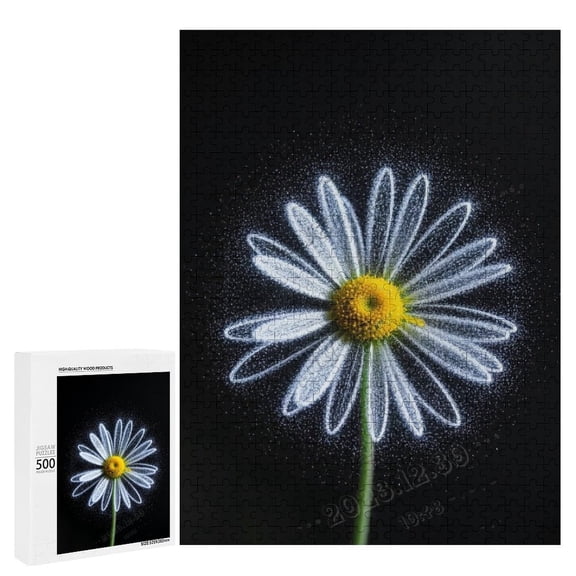 Daisy with Black Background Puzzle 500 Pieces | Wooden Jigsaw Puzzle for Adults | Precision Cut Pieces for a Smooth Fit | Fun & Relaxing Challenge | 21" x 15"