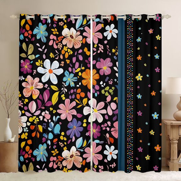 Daisy Blackout Curtains 52x84 Set of 2 Rustic Floral Polka Dot Drapes for Girls Room Cute Window Panels Luxury Bedroom Decor