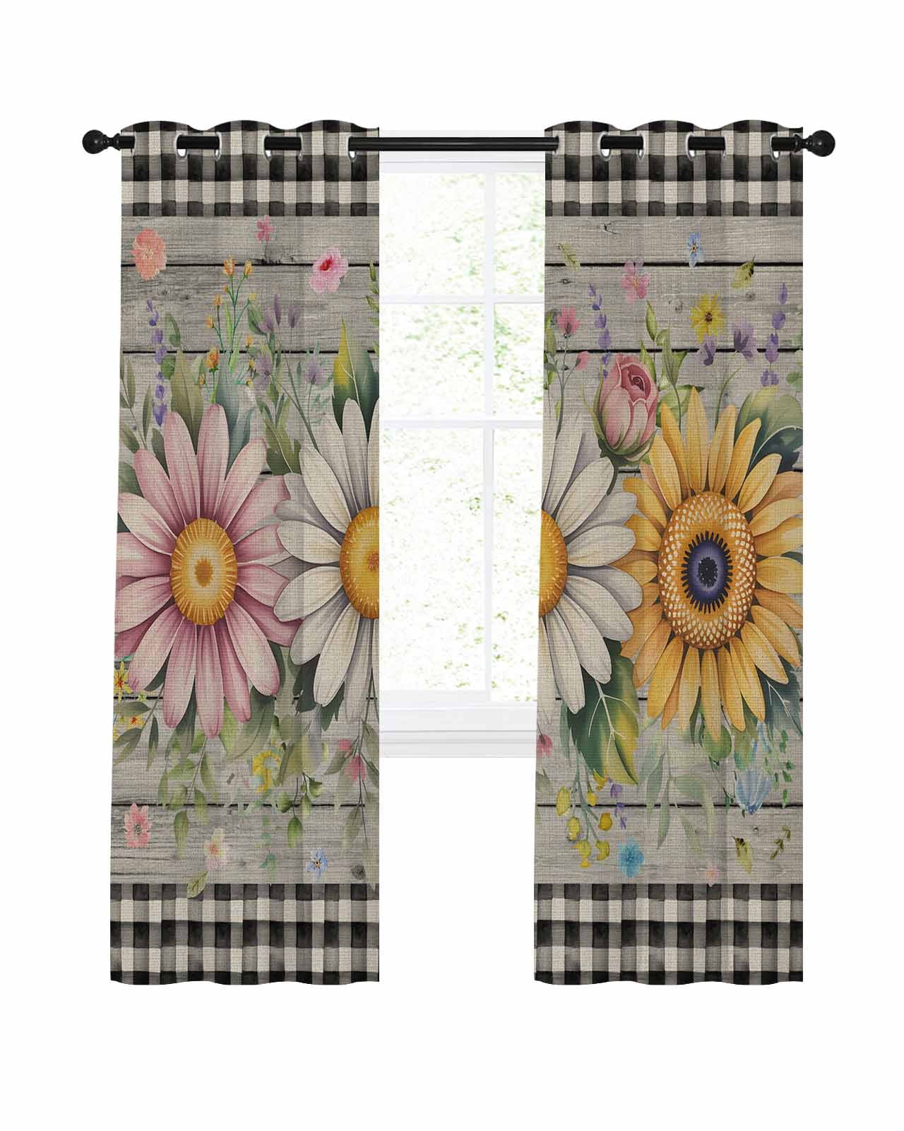 Daisy Blackout Curtains 63 Inch Length Spring Pink White Yellow Floral ...