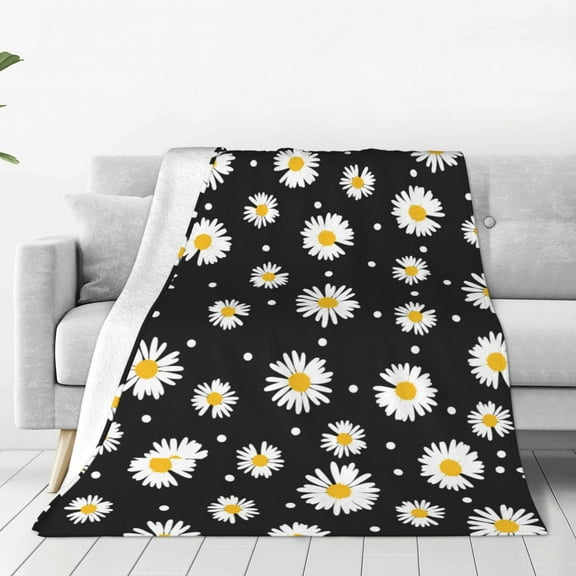 Daisy Blanket, Gifts for Adult Throw Blankets, Lightweight Cozy Soft Flannel Blankets for Home Decor Sofa Bed Couch 60"x50"