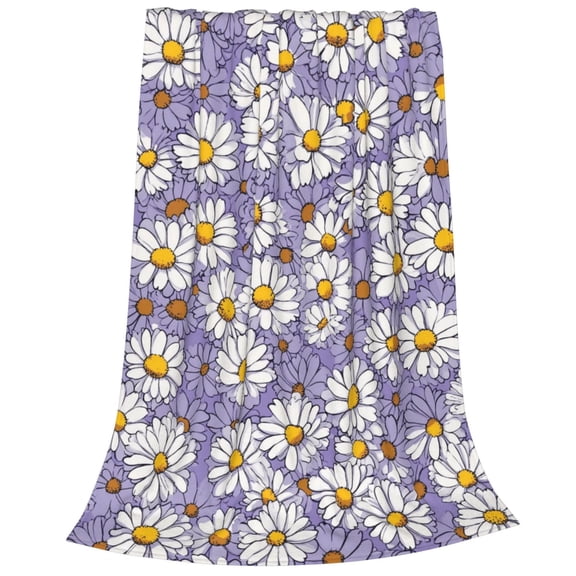 Daisy Blanket, Purple Floral Pattern Flannel Throw, Soft Fleece For Bedroom Decor 50x40