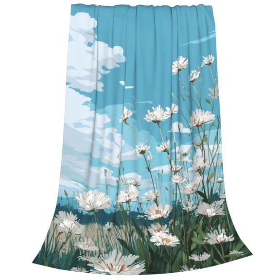 Daisy Blanket, Spring Wildflower Flannel Throw, Soft Fleece For Reading Nook Decor 50x40