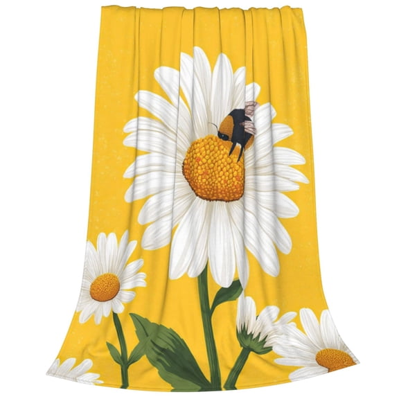 Daisy Blanket, Yellow Bumblebee Flannel Throw, Soft Fleece For Farmhouse Decor 60x50