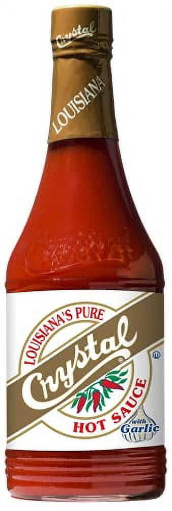 Crystal Louisiana's Pure Hot Sauce with Garlic, 12 Ounce, Aged Cayenne Peppers, Medium Heat, Flavor Gumbo to Bloody Mary's