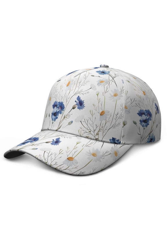 Daisy Bloom Baseball Cap – Vintage Boho Floral Adjustable Dad Hat, Cute Yellow and White Bloom Artwork on Washed Cap