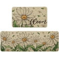 thumbnail image 1 of Daisy Bloom Spring Kitchen Mats Set of 2, Seasonal Home Decor Leaves Low-Profile Kitchen Rugs for Floor - 17x29 and 17x47 Inch, 1 of 6