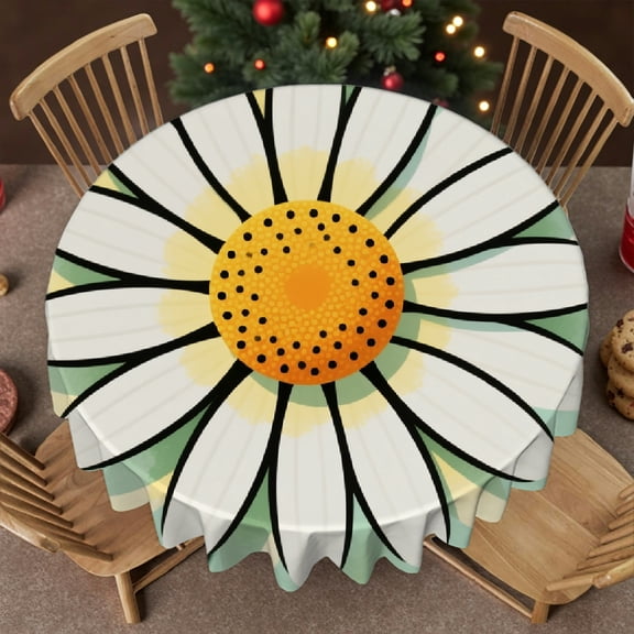 Daisy Bloom tablecloths for round tables, Polyester Tablecloths - Festive Table Setting tablecloth round, Cafe, dinner, brunch, buffet, picnic