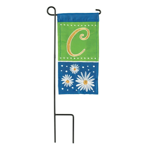 Daisy Blue Green Monogrammed C 8.5 x 4 Burlap Mini House Flag