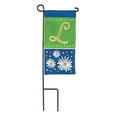 thumbnail image 1 of Daisy Blue Green Monogrammed L 8.5 x 4 Burlap Mini House Flag, 1 of 1