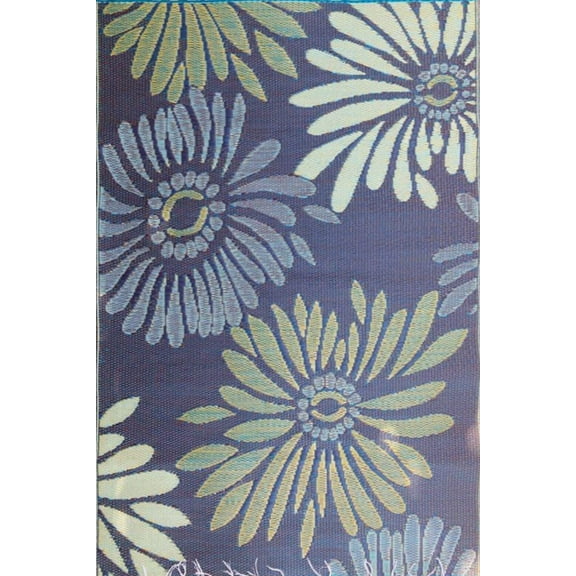 Daisy Blue Indoor/Outdoor Rug - UV Resistant, Made from 100% Recycled Material, Reversible, Waterproof