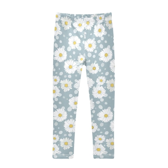 Daisy Blue and White Printed Leggings Yoga Pants for in 4t to 10t