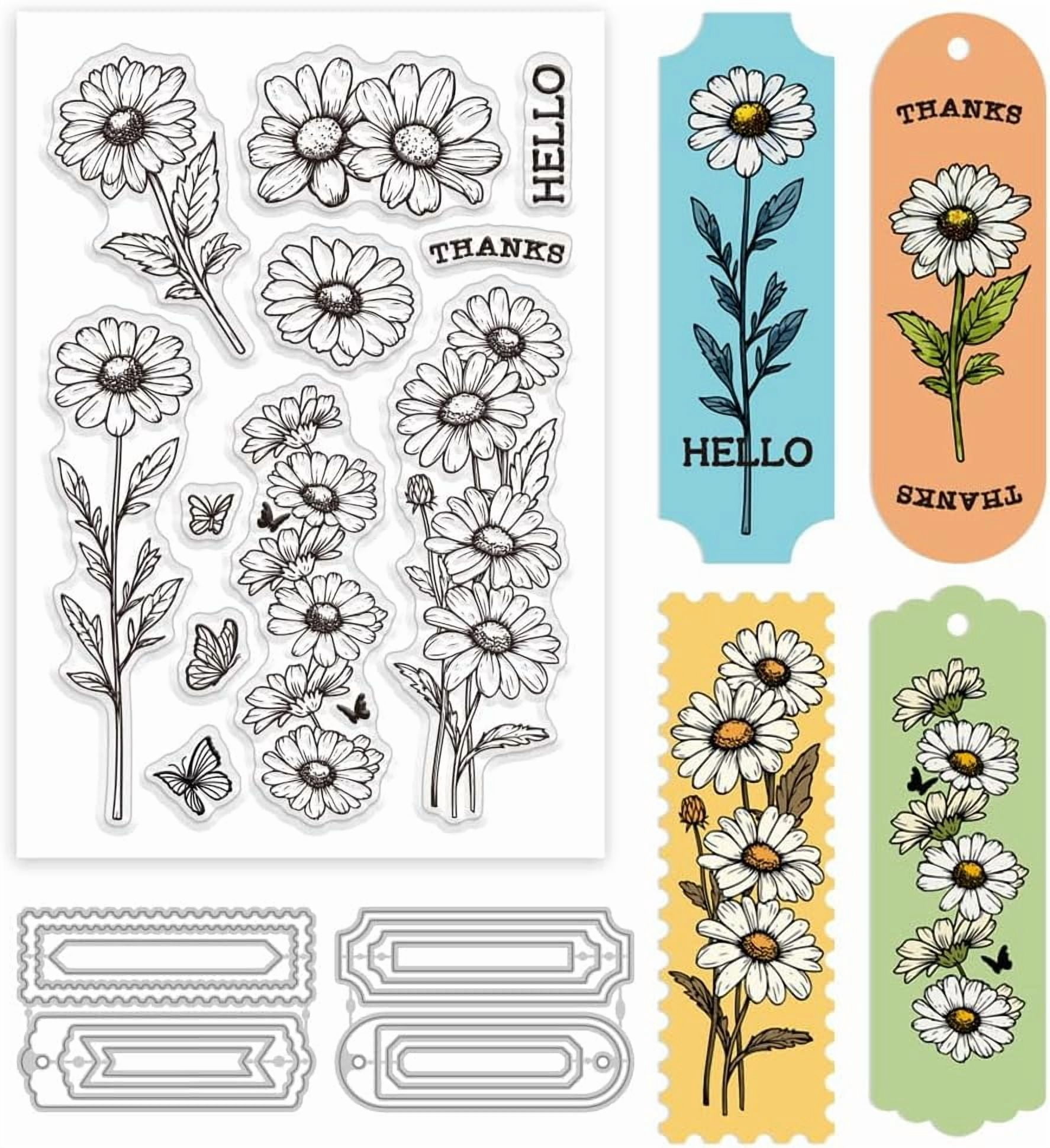 Daisy Bookmark Clear Stamp and Cutting Dies Set for Card Making Flowers ...