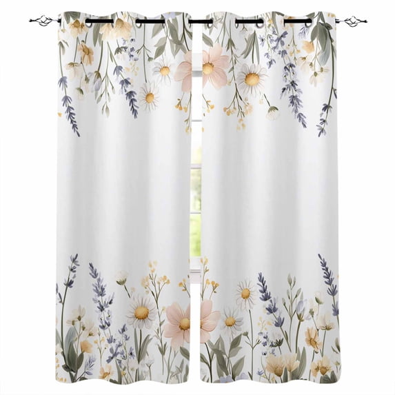 Daisy Botanical Blackout Curtains for Bedroom Living Room Darkening Curtains 90 Inch Pastoral Farmhouse Floral Black Out Window Curtain Privacy Insulated Window Treatment Grommet Drapes 52"x90"x2