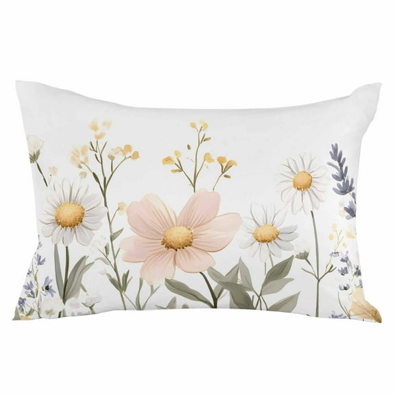 Daisy Botanical Throw Pillow Cover 12 x 20 Inch Decorative Pillow Cover Pastoral Farmhouse Floral Lumbar Pillowcase Seasonal Rectangle Cushion Case for Couch Sofa Bed Living Room