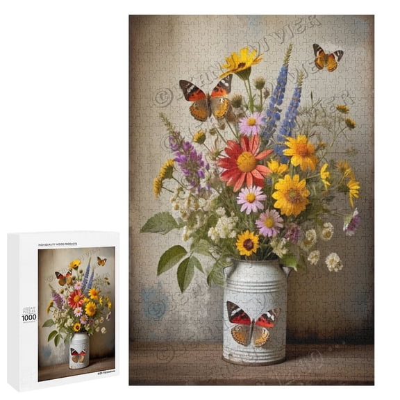 Daisy Bouquet Wooden Sign For Home Office Bedroom Kitchen Bathroom Wall Decor 1000 PCS Funny Wood Puzzles Daisy Wooden Wall Art Decorative Sign Housewarming Gifts 19.7"x29.5"