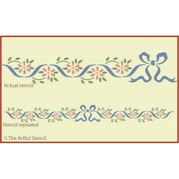 Daisy Bow Border Stencil - Victorian Baroque Victorian Deco Vintage DIY Art & Craft Reusable Sturdy Flexible Painting Template 10 mil Plastic Mylar Wall Floor Stencil - The Artful Stencil