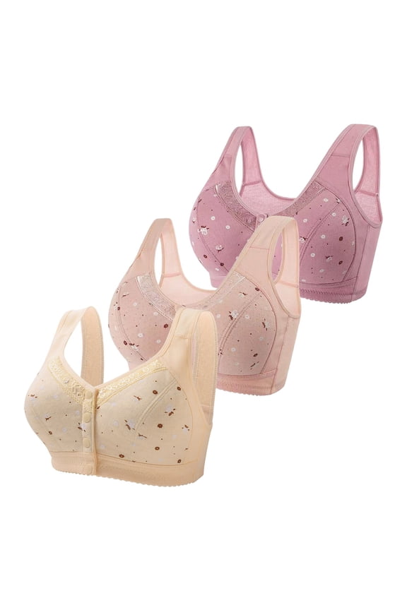 Daisy Bra for Seniors Front Closure 2024 New Front Closure Bras for Women Comfortable Front Button Cotton Bra No Underwire Front Snap Bras for Seniors Women 3pack Everyday Sleep Bras for Mom