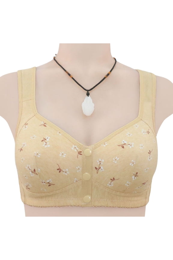 Daisy Bra for Seniors Front Snap Closure Bras, Front Snaps Daisy Bras for Older Women Full Coverage Breathable Padded Wireless Push Up Bras sports bras for women high support Beige,56