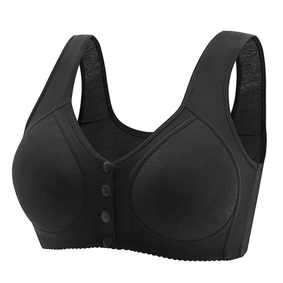 Daisy Bra for Wome Clearance Solid Color No Steel Ring Button Closure Beauty Back Seniors Bra for Women Wide Shoulder Vest Breathable and Comfortable Full Figure Bra b-Black 50