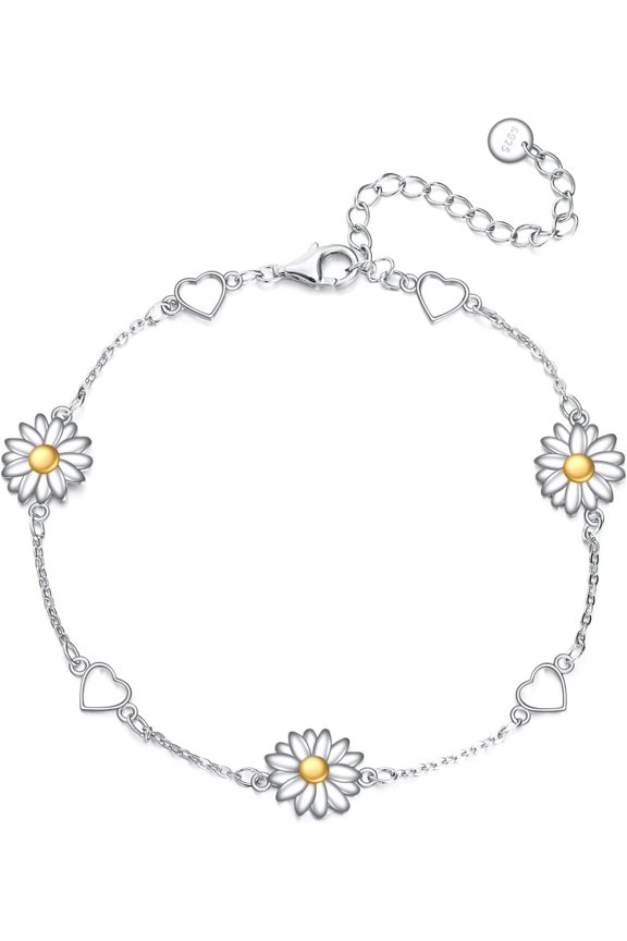 Daisy Bracelet 925 Sterling Silver Daisy Flower Adjustable Bracelets for Women Jewelry