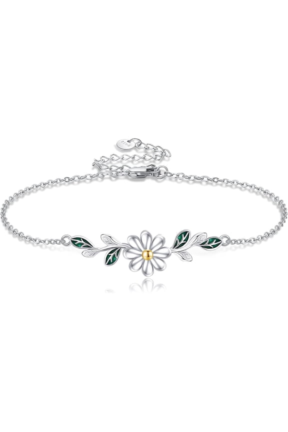 Daisy Bracelet 925 Sterling Silver Leaf Bracelets Flower Jewelry Daisy Bracelets For Women Daisy Lovers Mom Wife