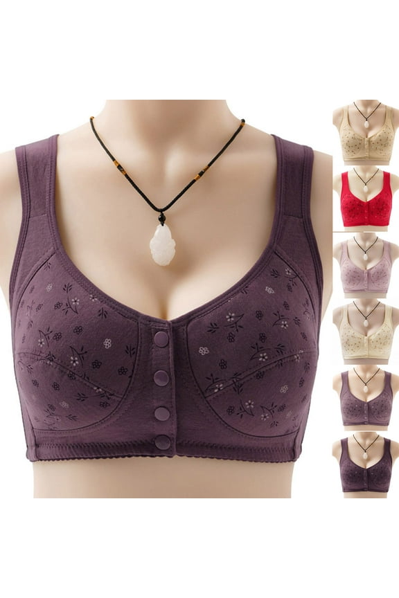 , 2025 Upgrade Front Closure Bra Cotton Bra Daisy Bras for Older Women, Comfortable Bra No Underwire Plus Size Bra