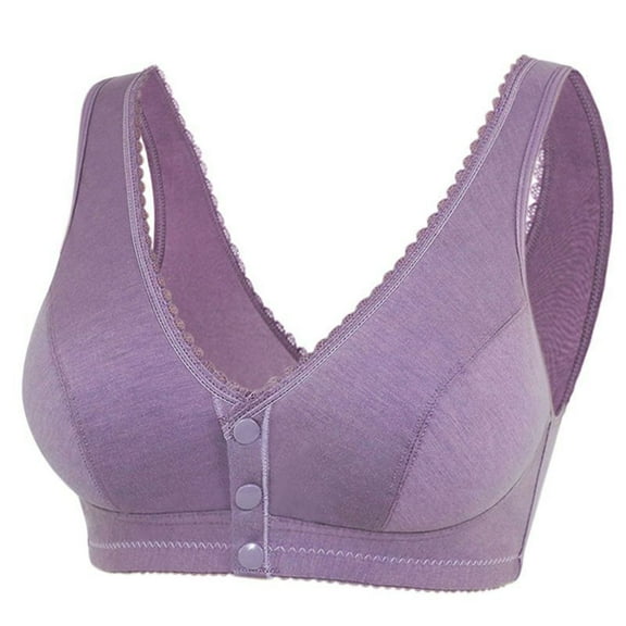Daisy Bras For Older Women 2024 Comfortable Convenient Front Closure Button Cotton Bras For Seniors No Underwire Bras