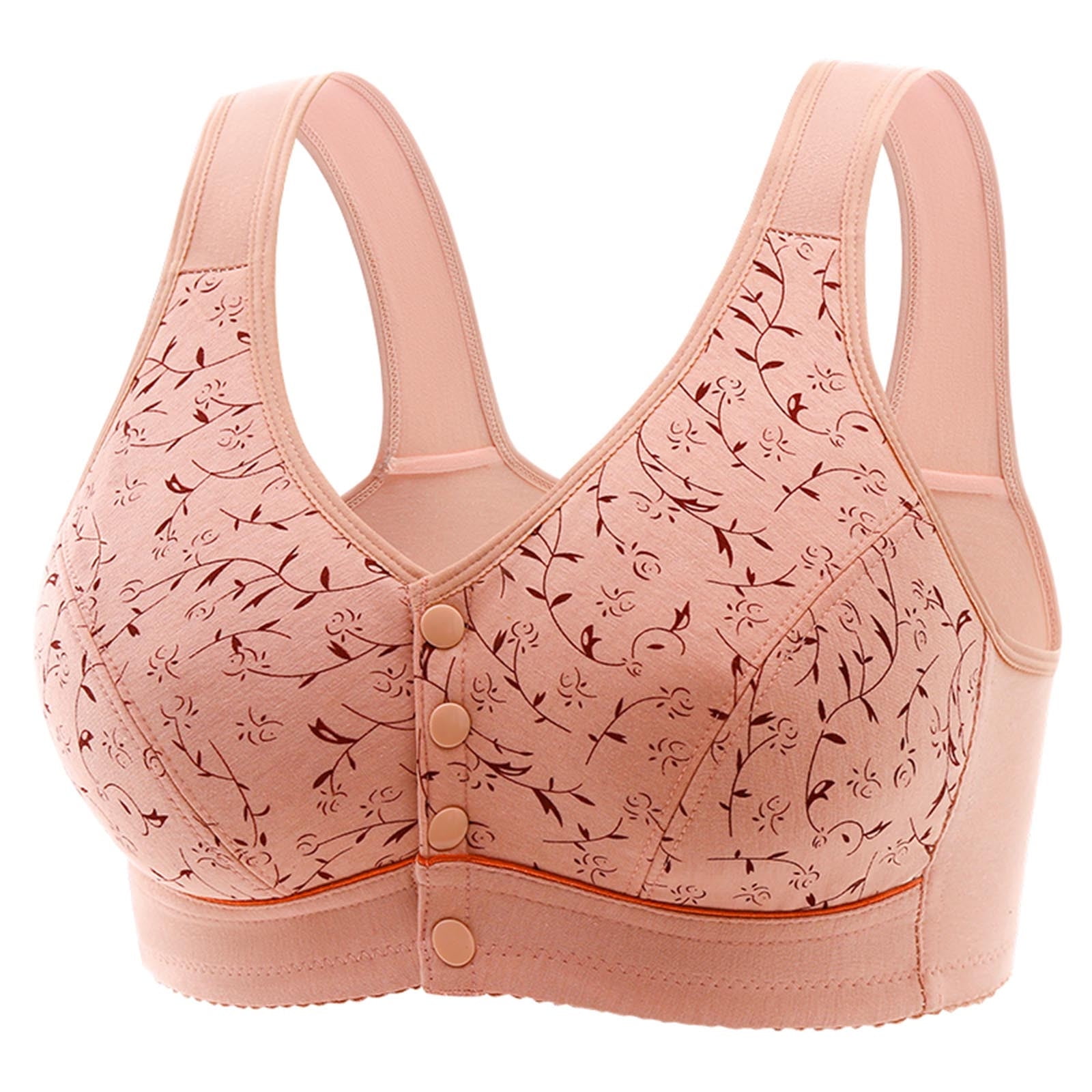 Daisy Bras for Middle-Aged Elder Women Floral Wirefree Bra Front Button ...