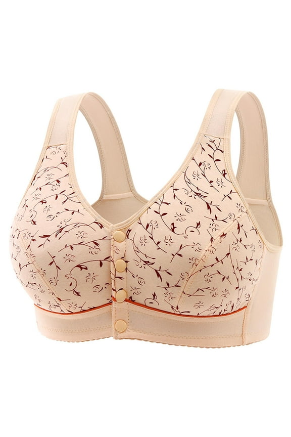 Daisy Bras for Middle-Aged Elder Women Floral Wirefree Bra Front Button Closure Seamless Bra for Mom Grandma Gift