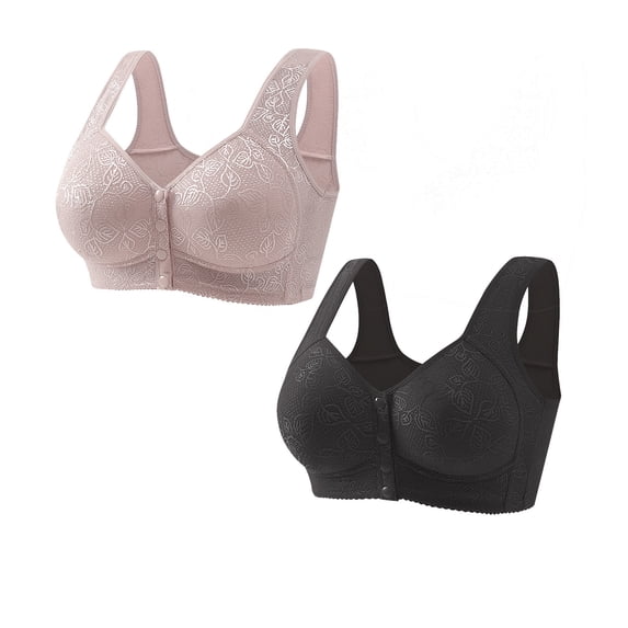 Daisy Bras for Older Women,2 PC Front Closure Wireless Floral Hook Bra,Plus Size Button Breathable Everyday Bra 2026 (Black,XL)