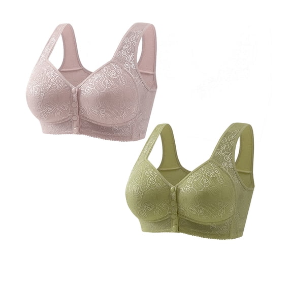 Daisy Bras for Older Women,2 PC Front Closure Wireless Floral Hook Bra,Plus Size Button Breathable Everyday Bra 2026 (Green,XXXL)