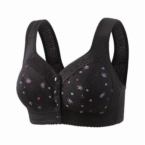 Daisy Bras for Older Women 2025 - Front Closure No Underwire, Full Coverage Seamless Bra, Breathable Push Up Plus Size Soft Bralette for Seniors