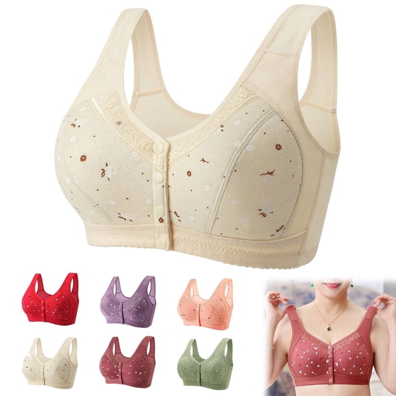 Cyglowse Daisy Bras for Seniors Front Closure, Yellow Bras for Older Women, Senior Bras for Women Button Front 46