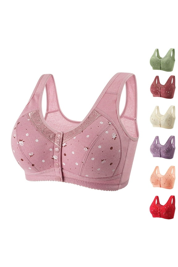 for Older Women, 2025 Upgraded Front Closure Bra, Wireless Full Coverage Comfort Bra No Underwire Plus Size Cotton