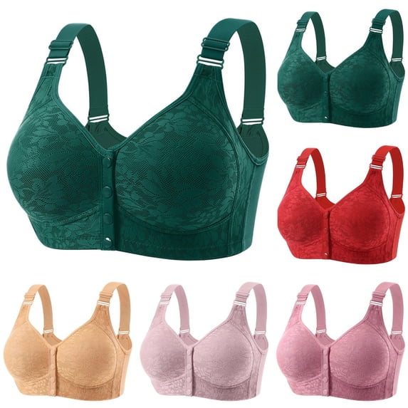 Daisy Bras for Older Women, 2026 New Daisy Bra for Seniors No Underwire Front Closure Wireless Snap Closing Bra 28# Dark Green 36