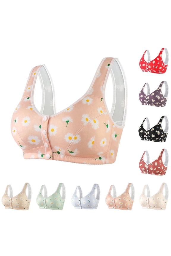 Daisy Bras for Older Women, 2026 New Wireless Snap Bra for Older Women, Breathable Cotton Comfort, Easy On Elderly Support Pink 11# Pink