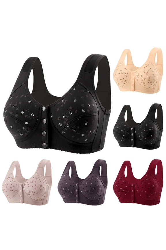 Daisy Bras for Older Women, Comfortable Convenient Front Close Button Bras for Older Women No Underwire Black 36