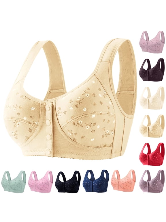 Daisy Bras for Older Women,Convenient Snap Front Close Button Cotton Bras,Full Support Wide Back No Underwire Bras,Complexion,36