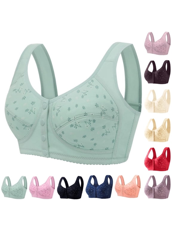 Daisy Bras for Older Women,Convenient Snap Front Close Button Cotton Bras,Full Support Wide Back No Underwire Bras,Mint Green,38